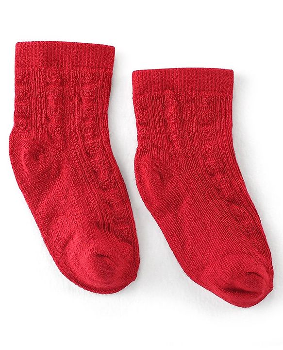 Cute Walk By Babyhug Cotton Knit Anti Bacterial Ankle Length Socks Stripes & Floral Design Pack Of 5 - Red Blue & White