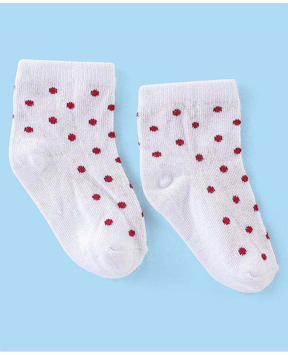 Cute Walk By Babyhug Cotton Knit Anti Bacterial Ankle Length Socks Stripes & Floral Design Pack Of 5 - Red Blue & White