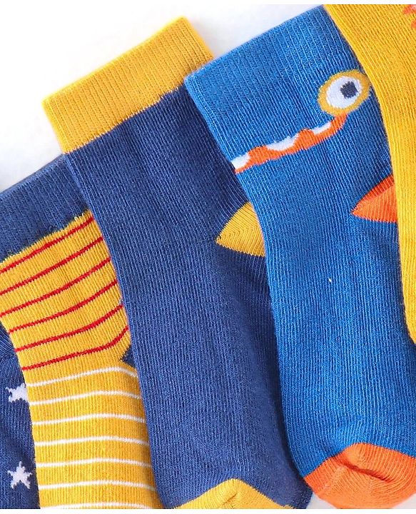 Cute Walk by Babyhug Ankle Length Anti Bacterial Socks Star Design Pack of 5 - Yellow & Blue