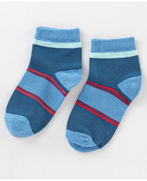 Cutewalk By Babyhug Antibacterial Ankle Length Socks Car & Stripes Design Pack Of 5- Navy Blue Red & Grey