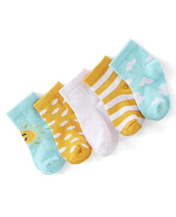 Cute Walk by Babyhug Cotton Ankle Length Anti-Bacterial Socks Stripes Design Pack of 5 - Multicolour