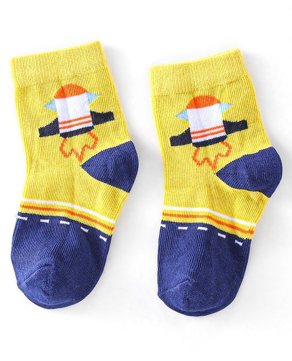 Cute Walk by Babyhug Cotton Knit Ankle Length Anti Bacterial Socks Astronaut Design Pack of 5 - Multicolor