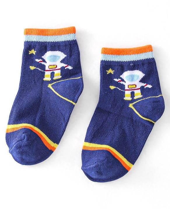 Cute Walk by Babyhug Cotton Knit Ankle Length Anti Bacterial Socks Astronaut Design Pack of 5 - Multicolor