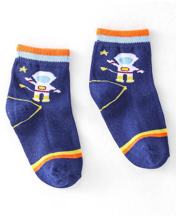 Cute Walk by Babyhug Cotton Knit Ankle Length Anti Bacterial Socks Astronaut Design Pack of 5 - Multicolor