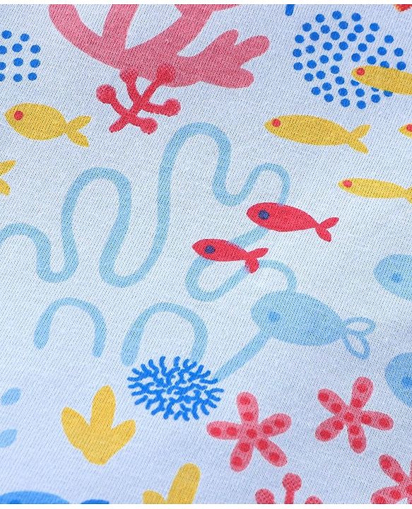 Babyhug Half Sleeves T-Shirt & Denim Shorts Set Marine Life Print - Multicolor & Blue