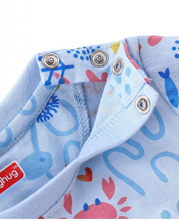 Babyhug Half Sleeves T-Shirt & Denim Shorts Set Marine Life Print - Multicolor & Blue