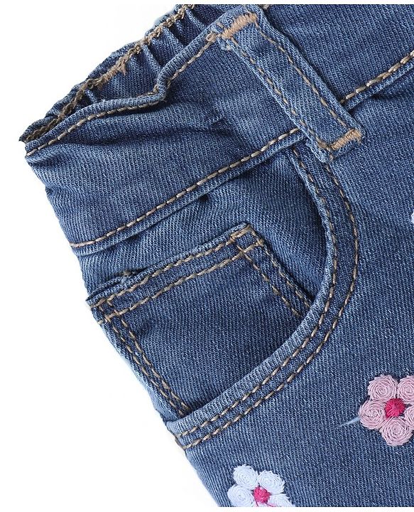 Babyhug Cotton Shorts With Stretch & Floral Print - Blue