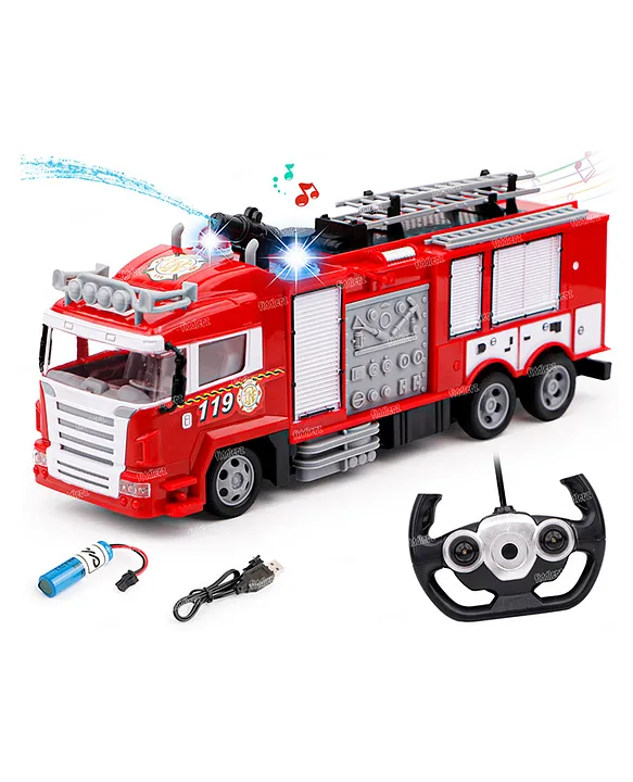 Fiddlerz Remote Control Fire Truck Smoke Spray Fire Brigade Rescue Truck 2.4 Ghz with Mist Water Spray Function Remote Control Toy for Kids Red Online India Buy RC Toys for 3 10