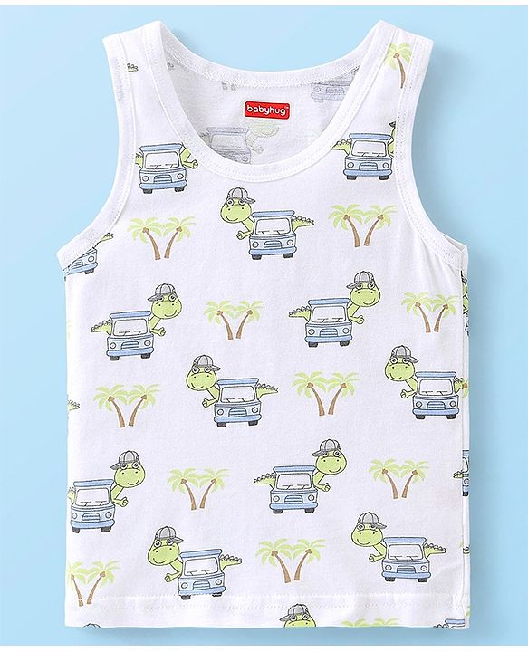 Babyhug 100% Cotton Sleeveless Sando & Shorts Set Car Print - Multicolour
