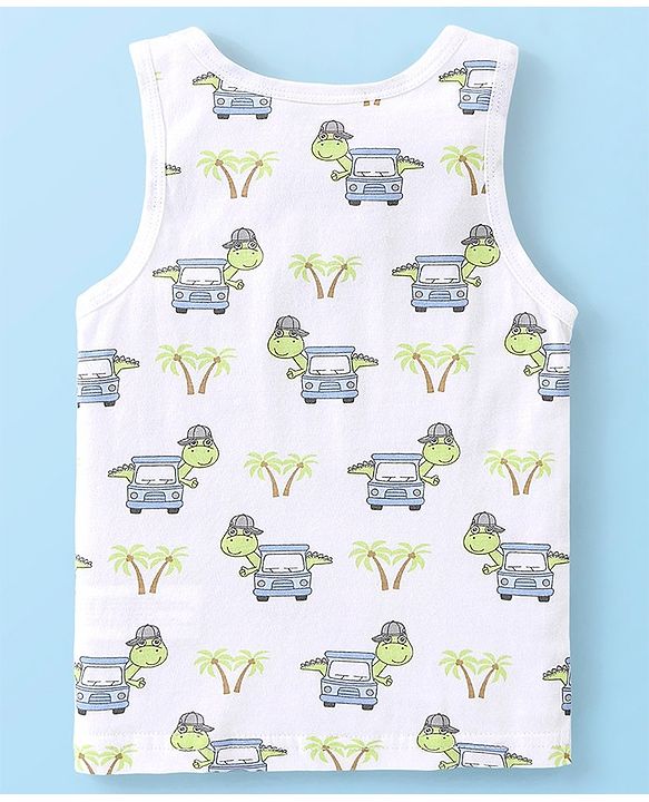 Babyhug 100% Cotton Sleeveless Sando & Shorts Set Car Print - Multicolour