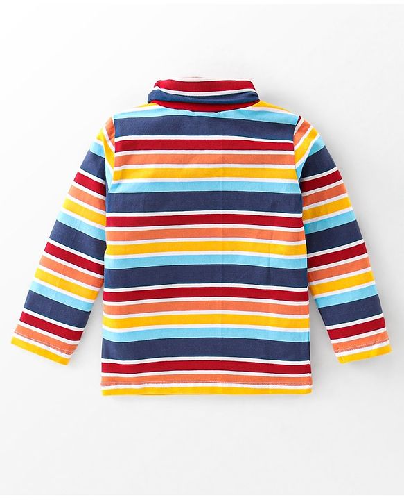 Babyhug Cotton Lycra Knit Full Sleeves Skivi T-Shirt Striped - Orange & Blue