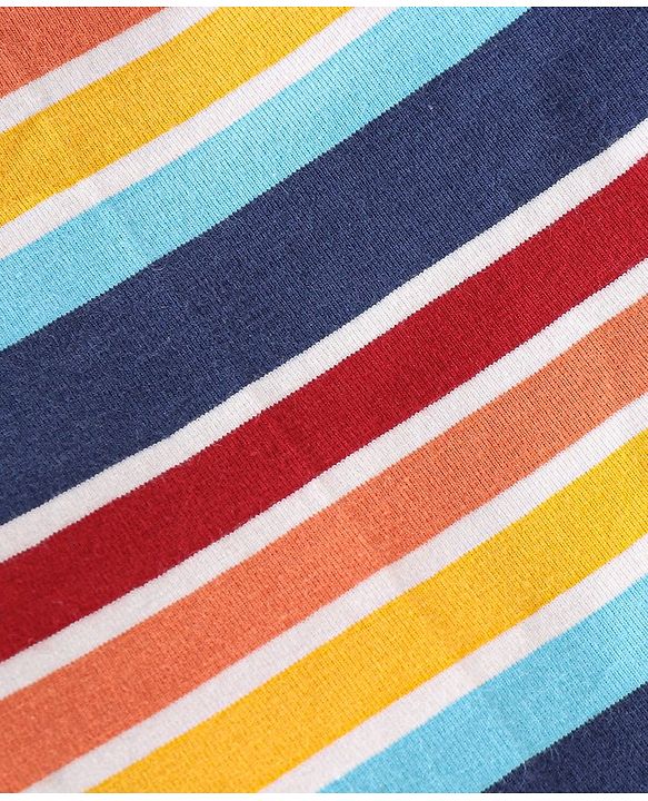 Babyhug Cotton Lycra Knit Full Sleeves Skivi T-Shirt Striped - Orange & Blue
