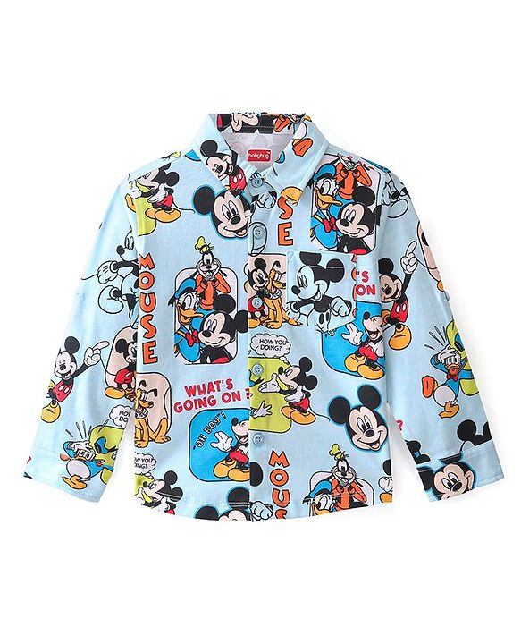 Babyhug 100% Cotton Knit Full Sleeve Shirt With Mickey Mouse & Friends Print - Blue