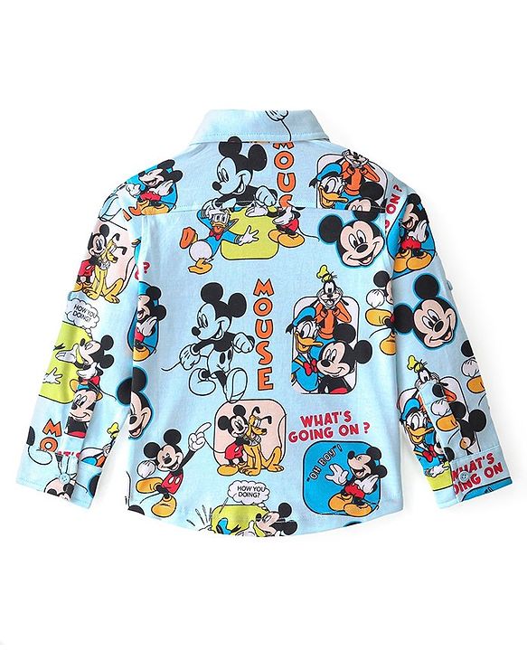 Babyhug 100% Cotton Knit Full Sleeve Shirt With Mickey Mouse & Friends Print - Blue