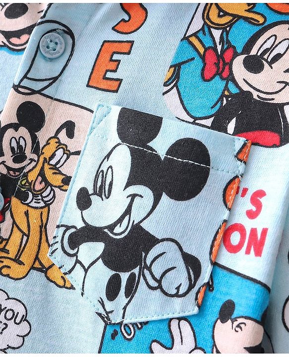 Babyhug 100% Cotton Knit Full Sleeve Shirt With Mickey Mouse & Friends Print - Blue