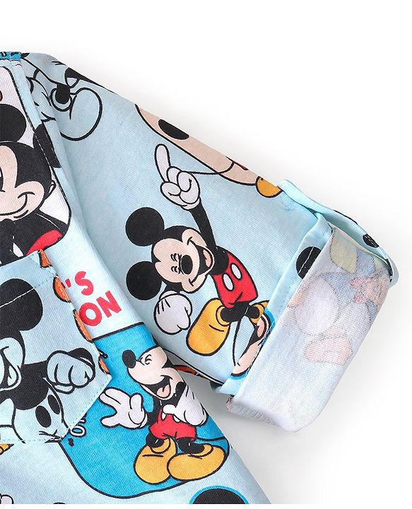 Babyhug 100% Cotton Knit Full Sleeve Shirt With Mickey Mouse & Friends Print - Blue
