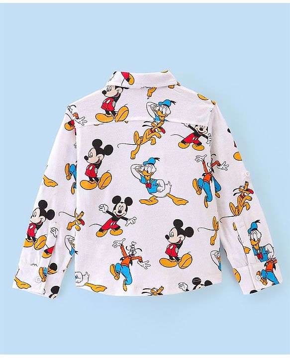 Babyhug 100% Cotton Knit Full Sleeve Shirt With Mickey Mouse & Friends Print - White