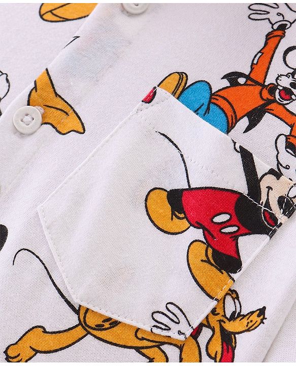 Babyhug 100% Cotton Knit Full Sleeve Shirt With Mickey Mouse & Friends Print - White
