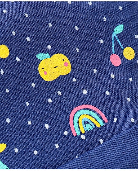 Babyhug 100% Cotton Interlock Knit Cap Mitten And Booties Set Fruits Design - Navy Blue