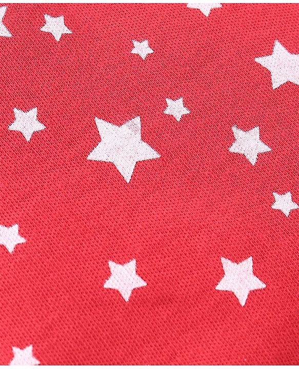 Babyhug 100% Cotton Knit Cap Mittens & Booties Set Star Print - Red
