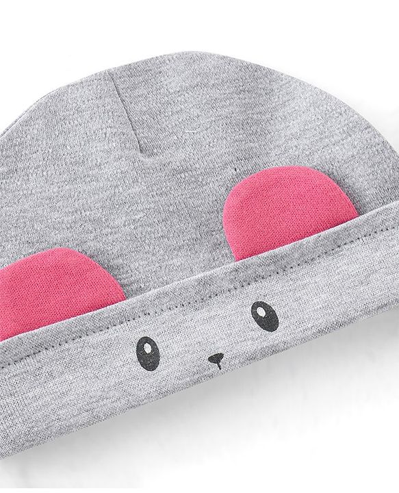 Babyhug Cotton Cap Mouse Design Grey - Diameter 10 cm