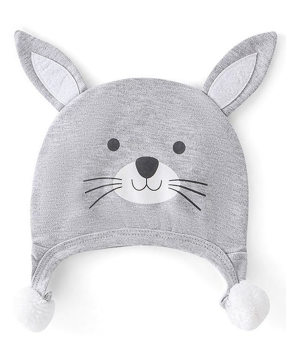 Babyhug Cotton Cap Animal Design - Grey