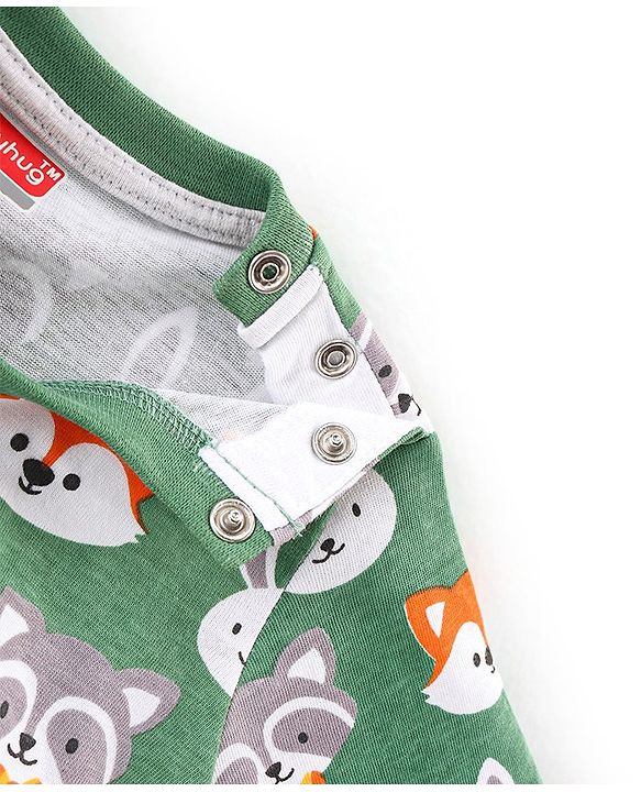Babyhug 100% Cotton Knit Full Sleeves T-Shirt Animal Face Print - Green