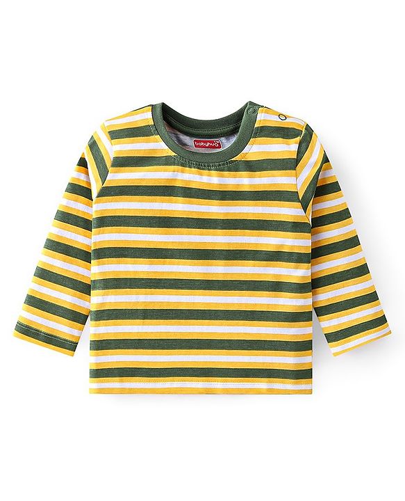 Babyhug 100% Cotton Knit Full Sleeves Striped T-Shirt - Yellow & Green