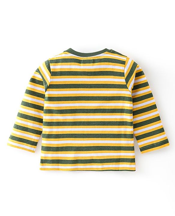 Babyhug 100% Cotton Knit Full Sleeves Striped T-Shirt - Yellow & Green