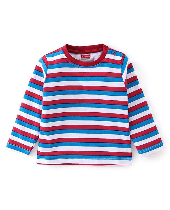 Babyhug 100% Cotton Knit Full Sleeves Striped T-Shirt - Multicolour