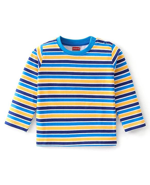 Babyhug Cotton Knit Full Sleeves Striped T-Shirt - Blue & Yellow