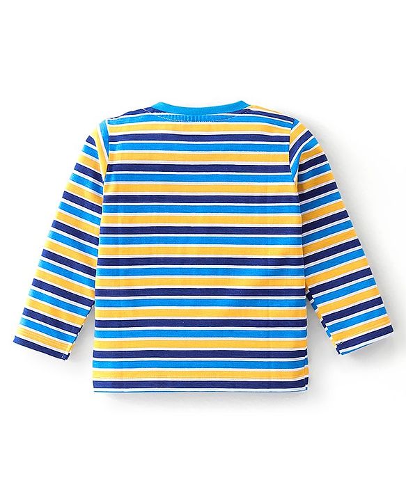 Babyhug Cotton Knit Full Sleeves Striped T-Shirt - Blue & Yellow
