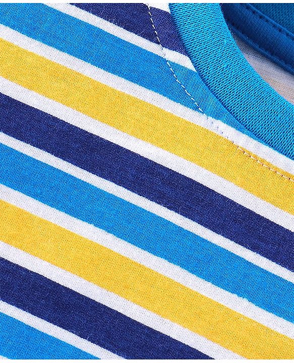 Babyhug Cotton Knit Full Sleeves Striped T-Shirt - Blue & Yellow
