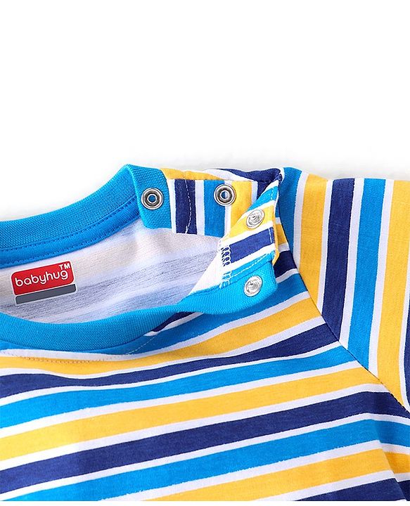 Babyhug Cotton Knit Full Sleeves Striped T-Shirt - Blue & Yellow
