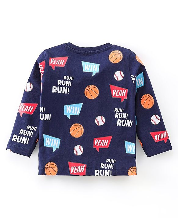 Babyhug 100% Cotton Knit Full Sleeves T-Shirt With Text Print - Navy Blue