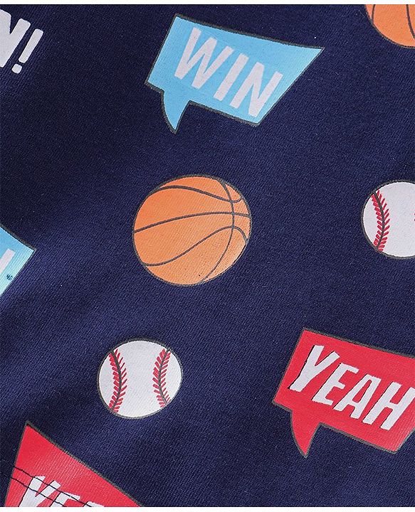 Babyhug 100% Cotton Knit Full Sleeves T-Shirt With Text Print - Navy Blue