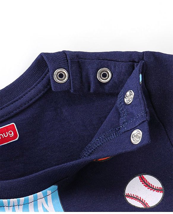 Babyhug 100% Cotton Knit Full Sleeves T-Shirt With Text Print - Navy Blue