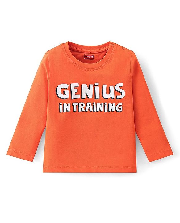 Babyhug Cotton Knit Full Sleeves Text Graphic T-Shirt - Orange