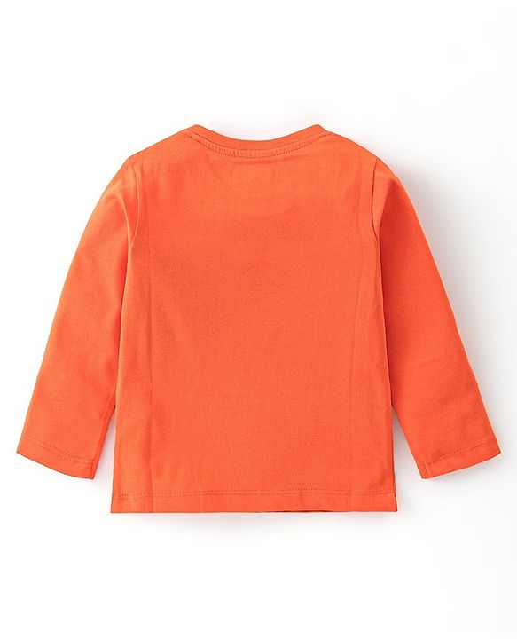 Babyhug Cotton Knit Full Sleeves Text Graphic T-Shirt - Orange