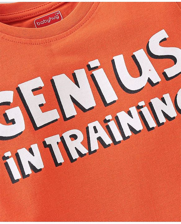 Babyhug Cotton Knit Full Sleeves Text Graphic T-Shirt - Orange