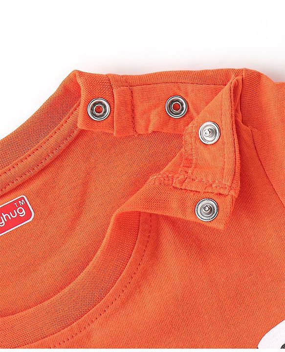 Babyhug Cotton Knit Full Sleeves Text Graphic T-Shirt - Orange