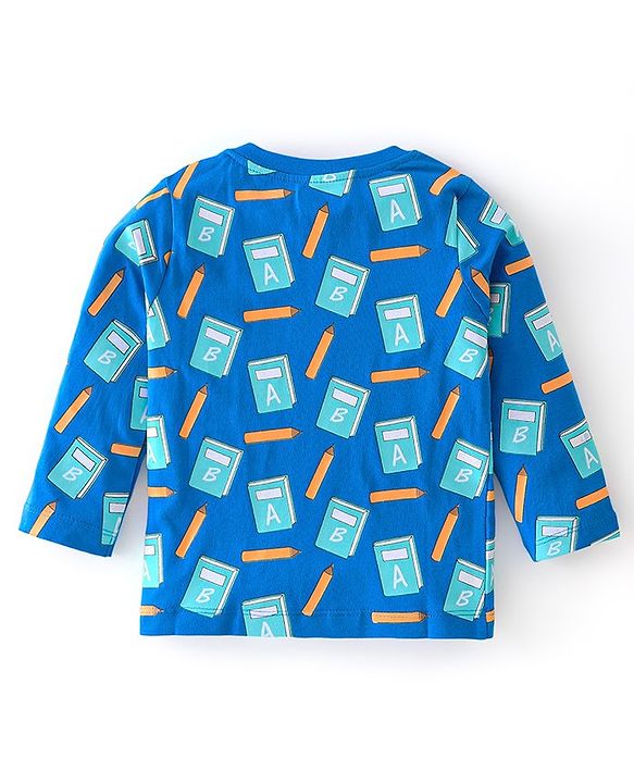 Babyhug 100% Cotton Knit Full Sleeves T-Shirt Note Book Print - Blue