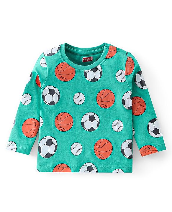 Babyhug 100% Cotton Knit Full Sleeves T-Shirt Ball Print - Green