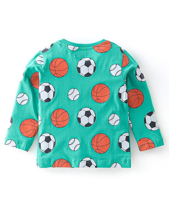 Babyhug 100% Cotton Knit Full Sleeves T-Shirt Ball Print - Green