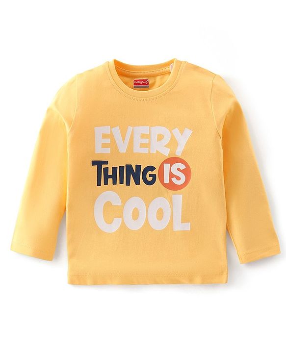 Babyhug Cotton Knit Full Sleeves T-Shirt with Text Print - Yellow