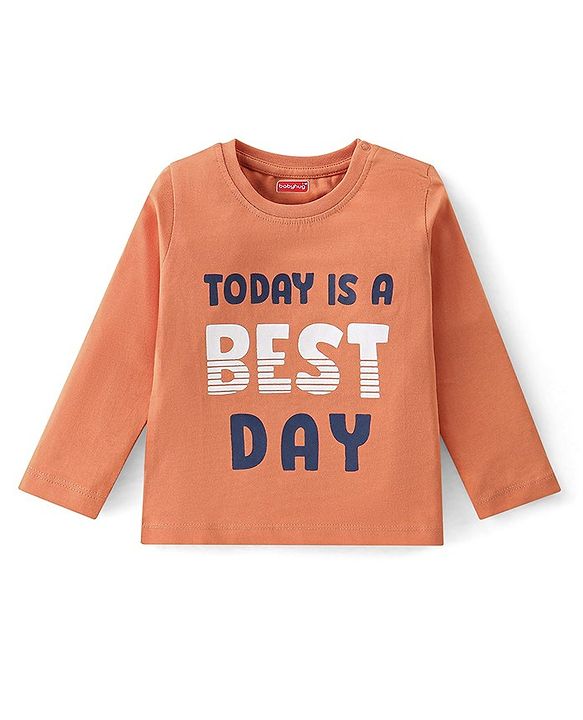 Babyhug Cotton Knit Full Sleeves T-Shirt with Graphics Print - Orange