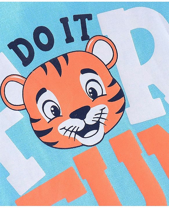 Babyhug Cotton Knit Full Sleeves Tiger & Text Graphics T-Shirt - Blue