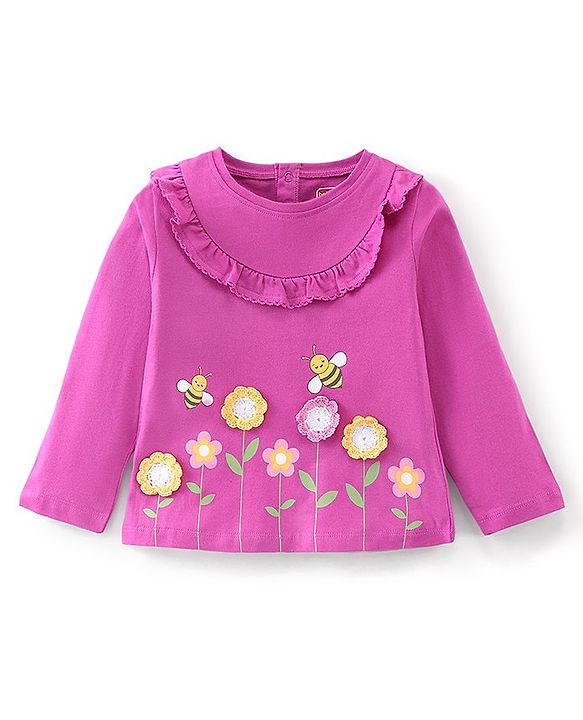 Babyhug Cotton Knit Full Sleeves Top with Floral Embroidery & Jeggings - Pink