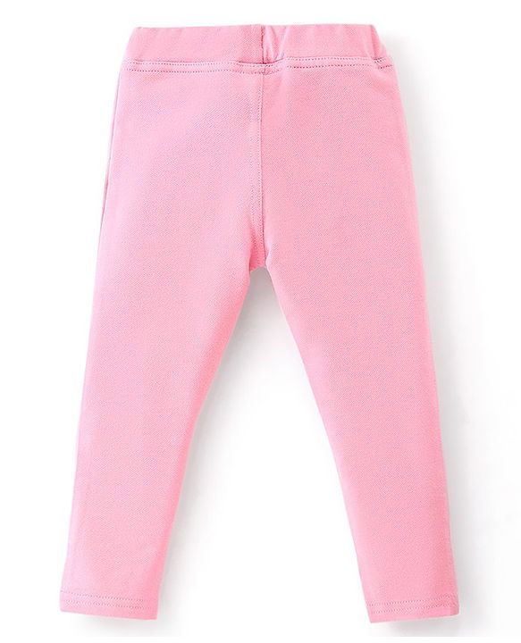 Babyhug Cotton Knit Full Sleeves Top with Floral Embroidery & Jeggings - Pink