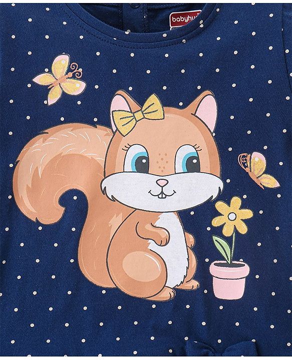 Babyhug 100% Cotton Knit Full Sleeves Top & Lounge Pant With Squirrel Print - Navy Blue & Pink